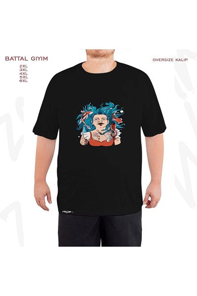 ZOKAWEAR Υπερμεγέθη Γυναικεία Γοργόνα Ψάρια με στάμπα μεγάλου μεγέθους (πολύ) μαύρο μπλουζάκι