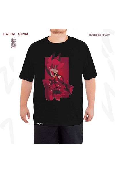 ZOKAWEAR Oversize Alastor Hasbin Hotel Printed Battal (Bol) Μαύρο T-Shirt