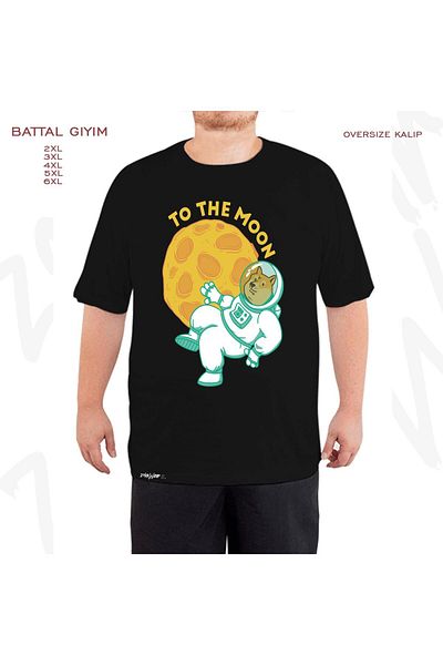 ZOKAWEAR Oversize To The Moon Dogecoin Printed Battal (Bol) Mold Μαύρο T-Shirt