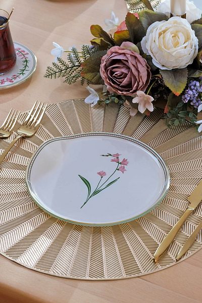 Glore Crocus Gold Gilt Glass Cake Plate Set for 6 People
