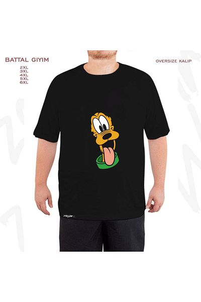 ZOKAWEAR Υπερμεγέθη Μαύρο T-Shirt με στάμπα κινουμένων σχεδίων Pluto