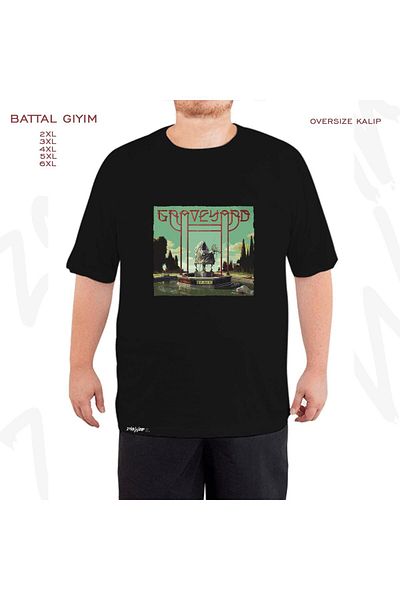 ZOKAWEAR Oversize Graveyard Printed Battal (Bol) Mold Μαύρο T-Shirt