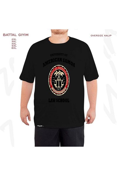ZOKAWEAR American Samoa Law Printed Oversize Μαύρο T-Shirt - Battal Fit