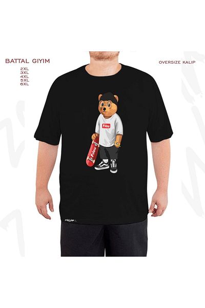 ZOKAWEAR Μαύρο μπλουζάκι με στάμπα μεγάλου μεγέθους Skateboarder Bear Teddy Bear