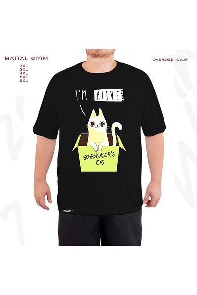 ZOKAWEAR Schrödinger Cat Box Printed - Μαύρο T-Shirt με μεγάλη εφαρμογή