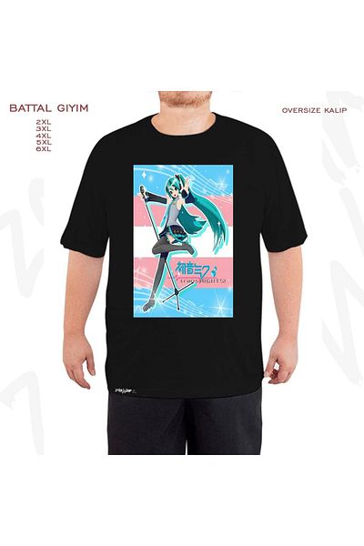 ZOKAWEAR Oversize Hatsune Miku Trans Rights Printed Outsize (Bol) Mold Μαύρο T-Shirt
