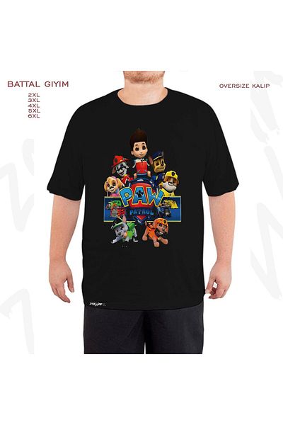 ZOKAWEAR Oversize Paw Patrol Printed Oversize (Bol) Fit Black T-Shirt