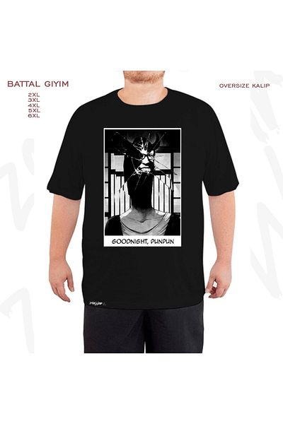 ZOKAWEAR Υπερμεγέθη Μαύρο T-Shirt Goodnight, Punpun Printed Battal (Bol) Fit