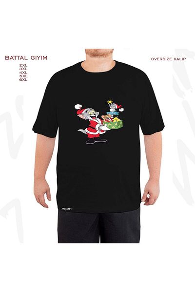 ZOKAWEAR Μαύρο μπλουζάκι Marry Tom Jerry με στάμπα μεγάλου μεγέθους