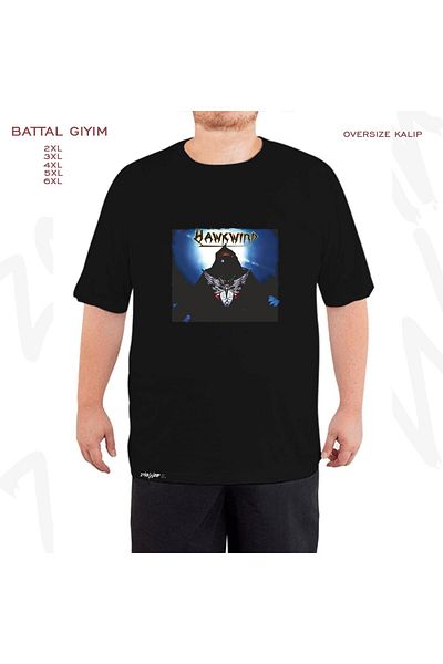 ZOKAWEAR Μαύρο μπλουζάκι Oversize Hawkwind Printed Battal (Bol) Fit
