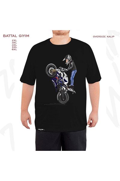 ZOKAWEAR Oversize Front Lift Biker Printed Oversize (Bolt) Fit Black T-Shirt