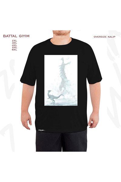 ZOKAWEAR Μαύρο μπλουζάκι Oversize Dinosaur White Printed Battal (Bol) Mold