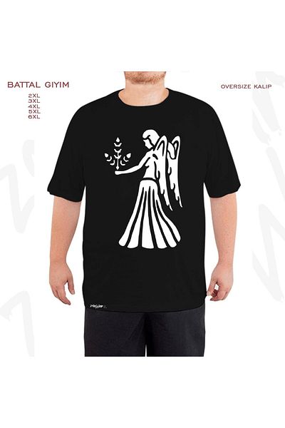 ZOKAWEAR Oversize Virgo Zodiac, Virgo, Astrology Printed Battal (Bol) Mold Μαύρο T-shirt