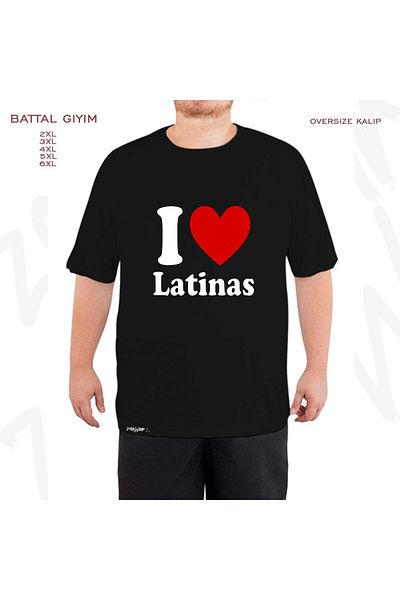 ZOKAWEAR Μαύρο μπλουζάκι Oversize I Love Latinas με στάμπα μεγάλου μεγέθους (πολύ)