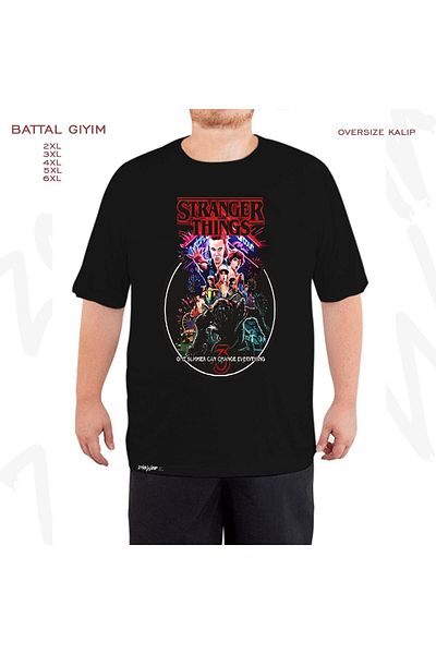 ZOKAWEAR Oversize Stranger Things Season 3 Printed Battal (Bol) Mold Μαύρο T-Shirt