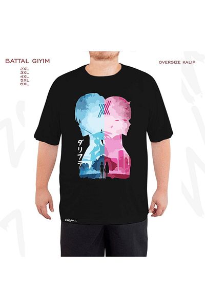 ZOKAWEAR Μαύρο μπλουζάκι Oversize Darling In The Franxx Printed Battal (Bol) Mold