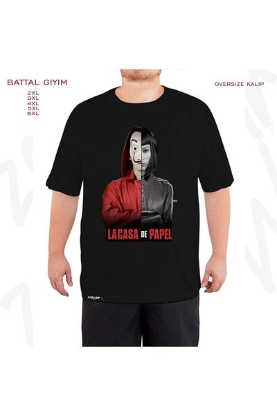 ZOKAWEAR Μαύρο μπλουζάκι Oversize La Casa De Papel Half Tokio με στάμπα μεγάλου μεγέθους