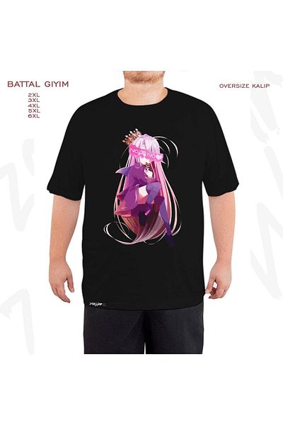 ZOKAWEAR Oversize No Game No Life Printed Battal (Bol) Mold Μαύρο T-Shirt