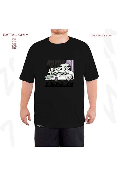 ZOKAWEAR Υπερμεγέθη Ιαπωνικό Drift Car εμπριμέ μαύρο μπλουζάκι Battal (Bol) Fit