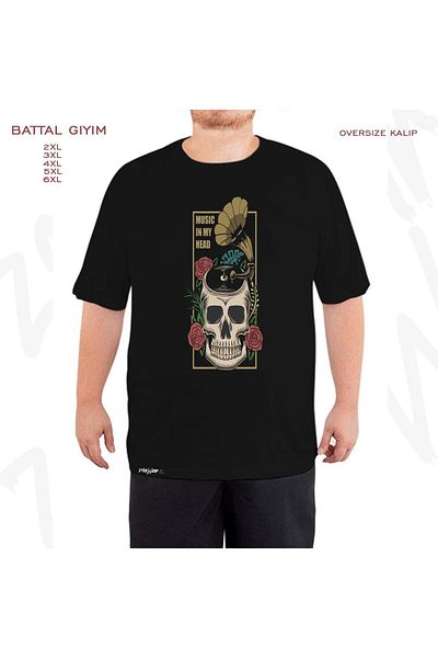 ZOKAWEAR Μαύρο μπλουζάκι με στάμπα μεγάλου μεγέθους κρανίου (IN MY MUSIC HEAD)