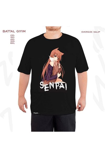 ZOKAWEAR Μαύρο μπλουζάκι Oversize Senpai Wolf Printed Battal (Bol) Mold