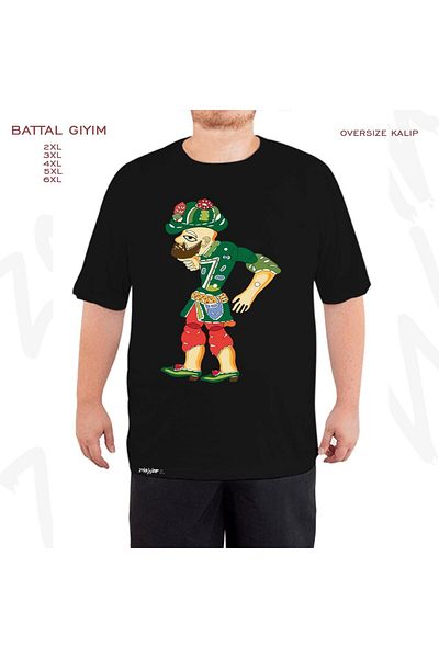ZOKAWEAR Oversize Karagöz Printed Battal (Bol) Mold Μαύρο T-Shirt
