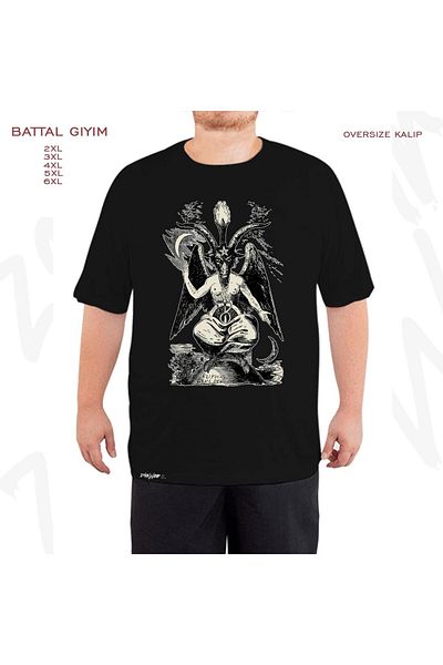 ZOKAWEAR Oversize Baphomet Printed Battal (Bol) Mold Μαύρο T-Shirt