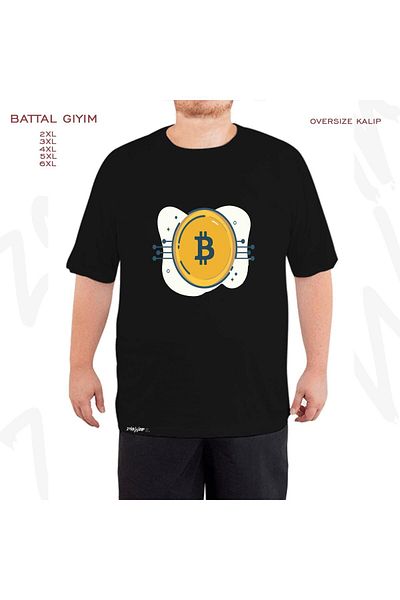ZOKAWEAR Μαύρο μπλουζάκι μεγάλου μεγέθους Bitcoin Coin Crypto Coin 2 με στάμπα μεγάλου μεγέθους (πολύ)