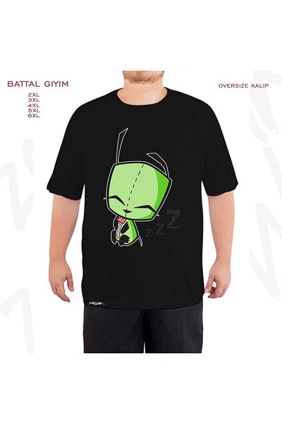 ZOKAWEAR Oversize Invader Zim Gir Sleeping Printed Battal (Bol) Mold Μαύρο T-Shirt