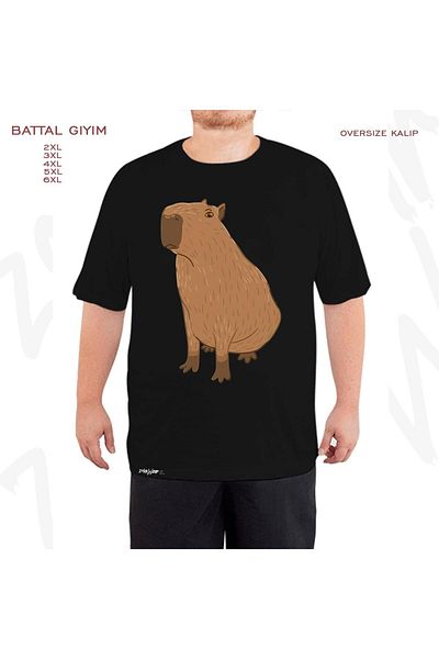ZOKAWEAR Μαύρο μπλουζάκι μεγάλου μεγέθους capybara v2 με στάμπα μεγάλου μεγέθους (Bol)