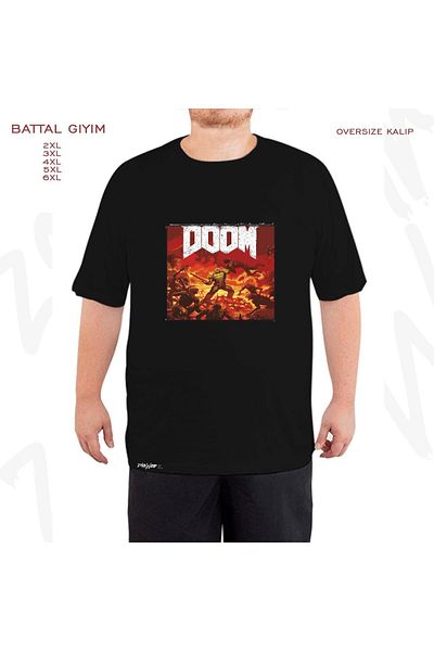 ZOKAWEAR Oversize Doom Printed Battal (Bol) Mold Μαύρο T-Shirt