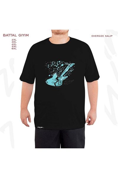 ZOKAWEAR Υπερμεγέθη ηλεκτρική κιθάρα v5 εμπριμέ μαύρο μπλουζάκι Battal (Bol) Mold