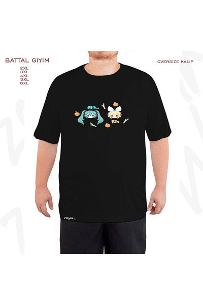 ZOKAWEAR Υπερμεγέθη Μαύρο T-Shirt με στάμπα Miku And Rin Chibis