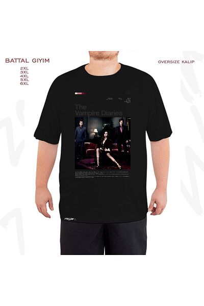 ZOKAWEAR Μαύρο μπλουζάκι με τυπωμένη αφίσα σειράς Vampire Diaries Oversize
