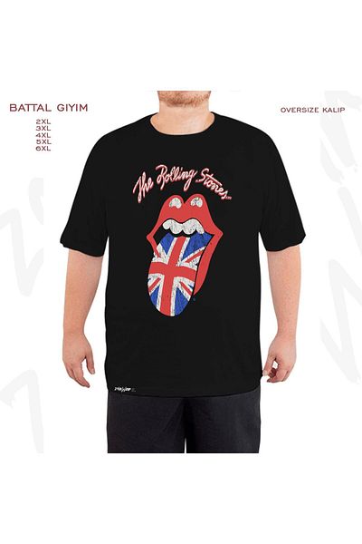 ZOKAWEAR Μαύρο μπλουζάκι Oversize Uk The Rolling Stones με στάμπα μεγάλου μεγέθους (Bol)