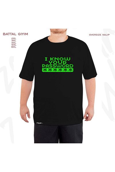 ZOKAWEAR Oversize Hacker I Know your pass Εκτυπωμένο μαύρο μπλουζάκι με φόρμα μεγάλου μεγέθους