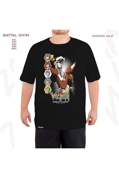 ZOKAWEAR Oversize Voltron Team Printed Battal (Bol) Μαύρο T-Shirt