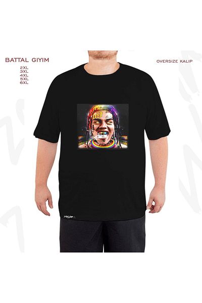 ZOKAWEAR Υπερμεγέθη αφίσα 6ix9ine με τυπωμένο μαύρο μπλουζάκι Battal (Bol) Mold