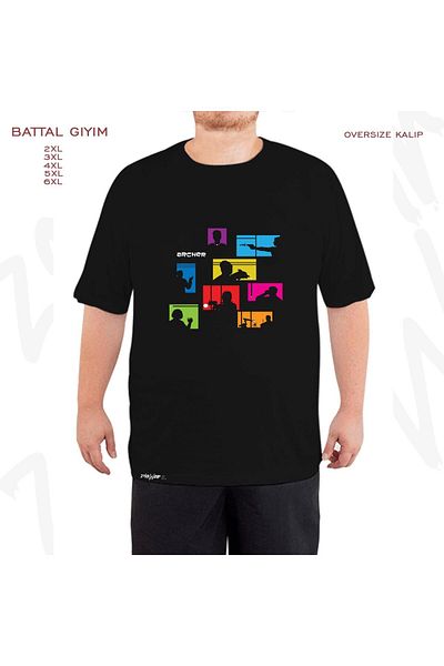 ZOKAWEAR Oversize Archer Black Printed Battal (Bol) Mold Μαύρο T-Shirt