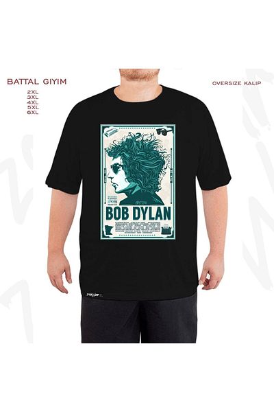 ZOKAWEAR Μαύρο μπλουζάκι μεγάλου μεγέθους Bob Dylan v2 με στάμπα μεγάλου μεγέθους (Bol)