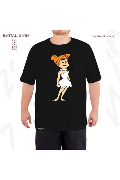ZOKAWEAR Oversize Stone Age Vilma Printed Battal (Bol) Mold Μαύρο T-Shirt