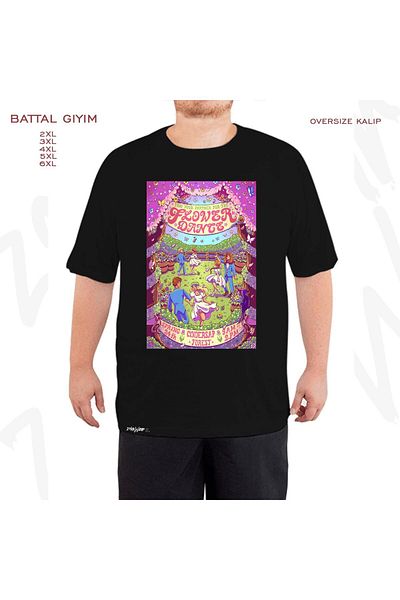 ZOKAWEAR Μαύρο μπλουζάκι Oversize Stardew Valley Flower Dance με στάμπα μεγάλου μεγέθους