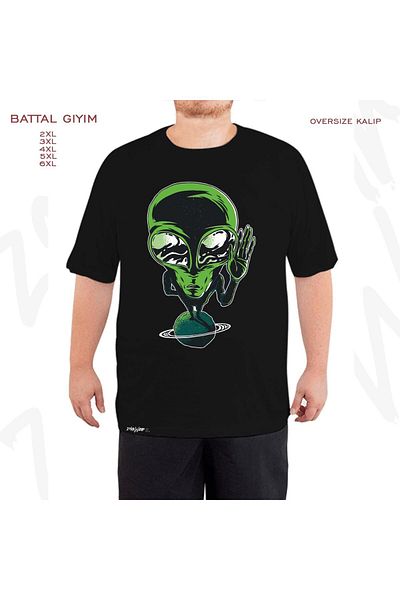ZOKAWEAR Μαύρο μπλουζάκι Oversize Space Alien Universe World Printed Battal (Bol) Mold