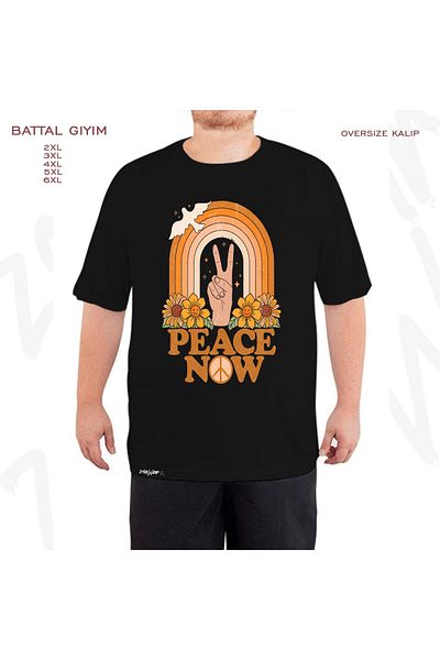 ZOKAWEAR Oversize Peace Now Printed Oversize Black T-Shirt