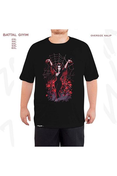 ZOKAWEAR Oversize Vampira Spider Web Gothic Printed Battal (Bol) Mold Μαύρο T-Shirt