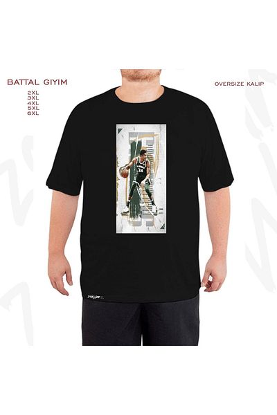 ZOKAWEAR Oversize Giannis Antetokounpma Printed Battal (Bol) Mold Μαύρο T-Shirt
