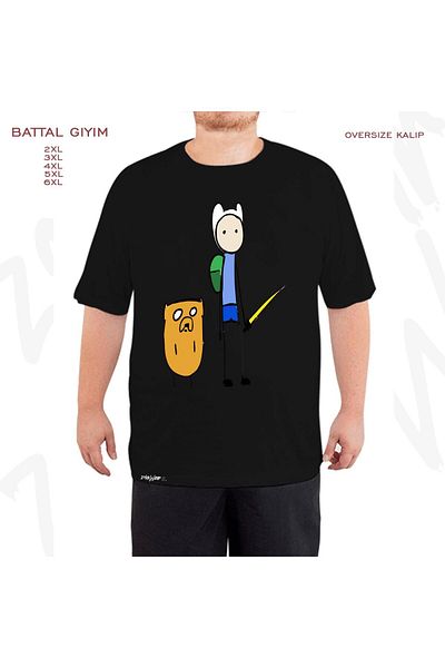 ZOKAWEAR Oversize Adventure Time v2 Μαύρο μπλουζάκι με στάμπα μεγάλου μεγέθους