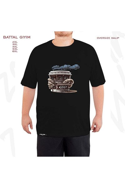 ZOKAWEAR Μαύρο μπλουζάκι με στάμπα μεγάλου μεγέθους Coffe Shop