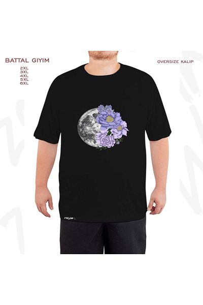 ZOKAWEAR Μαύρο μπλουζάκι Oversize - Λεβάντα και Periwinkle Printed, King Fit