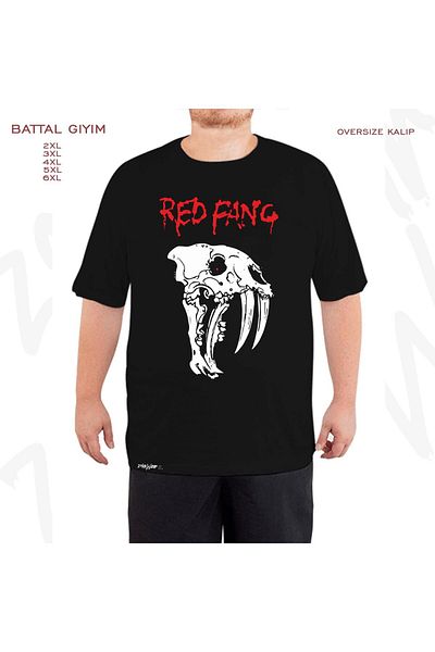 ZOKAWEAR Oversize Red Fang Printed Battal (Bol) Mold Μαύρο T-Shirt